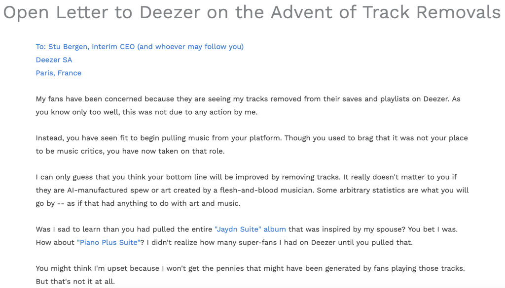 An open letter to Deezer on the advent of track removals
